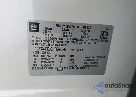 2017 Cadillac Escalade Esv Platinum из США, поврежденный, VIN 1GYS4KKJ8HR264342